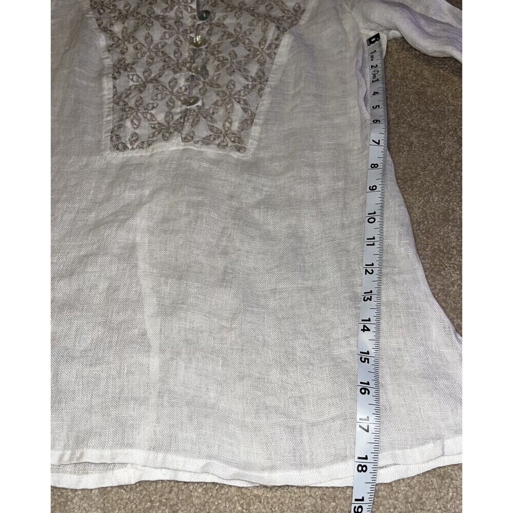 NWT Marilu` (Small) Linen Top Sheer Italy White Embroidered Slit Tunic Button - Picture 7 of 14